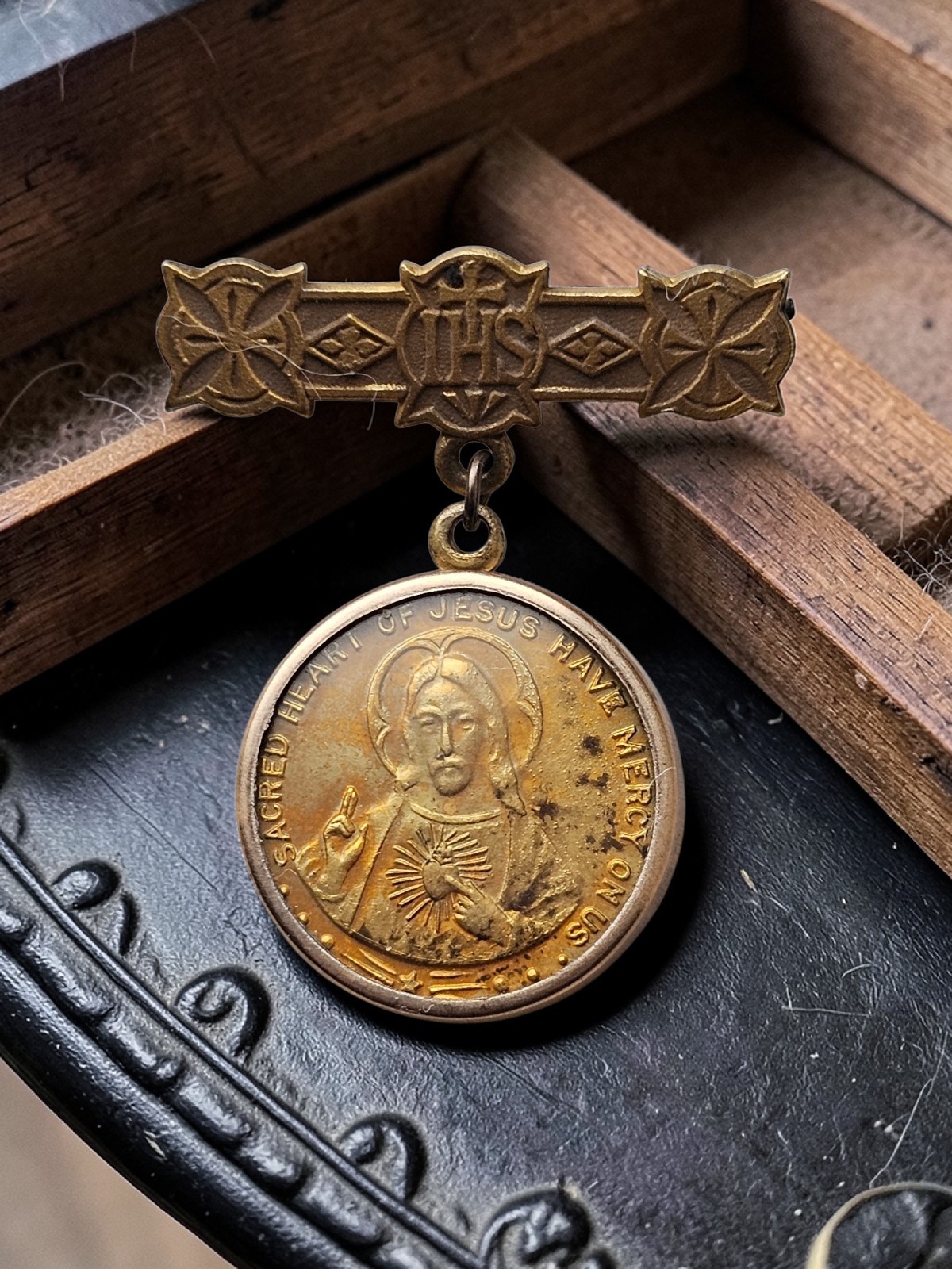 Gorgeous Antique Art Deco Catholic Brooch Stunning Piece