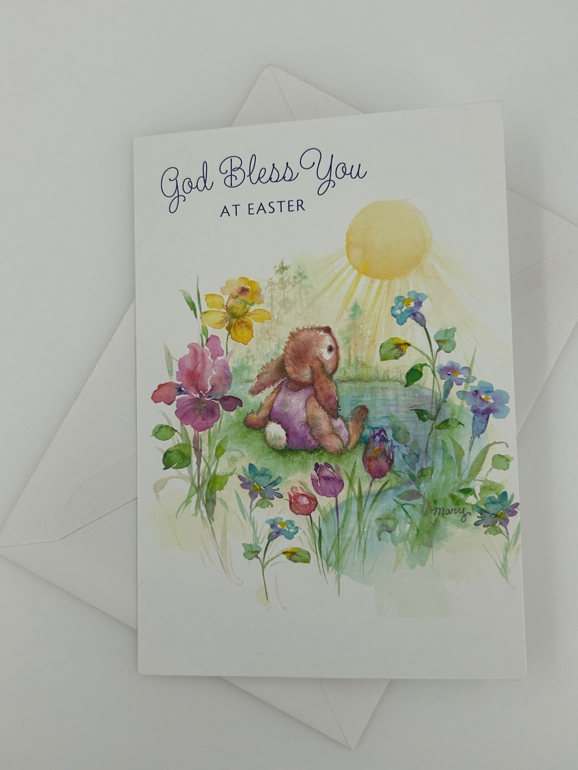 Hallmark Easter Card God Bless You Bunny Spring Flowers Made in USA