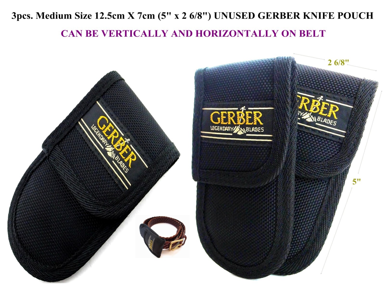 3 Nice Medium Size 13x7cm (5 ”L x 2. 6/8”W) UNUSED GERBER KNIFE POUCH, SHEATH