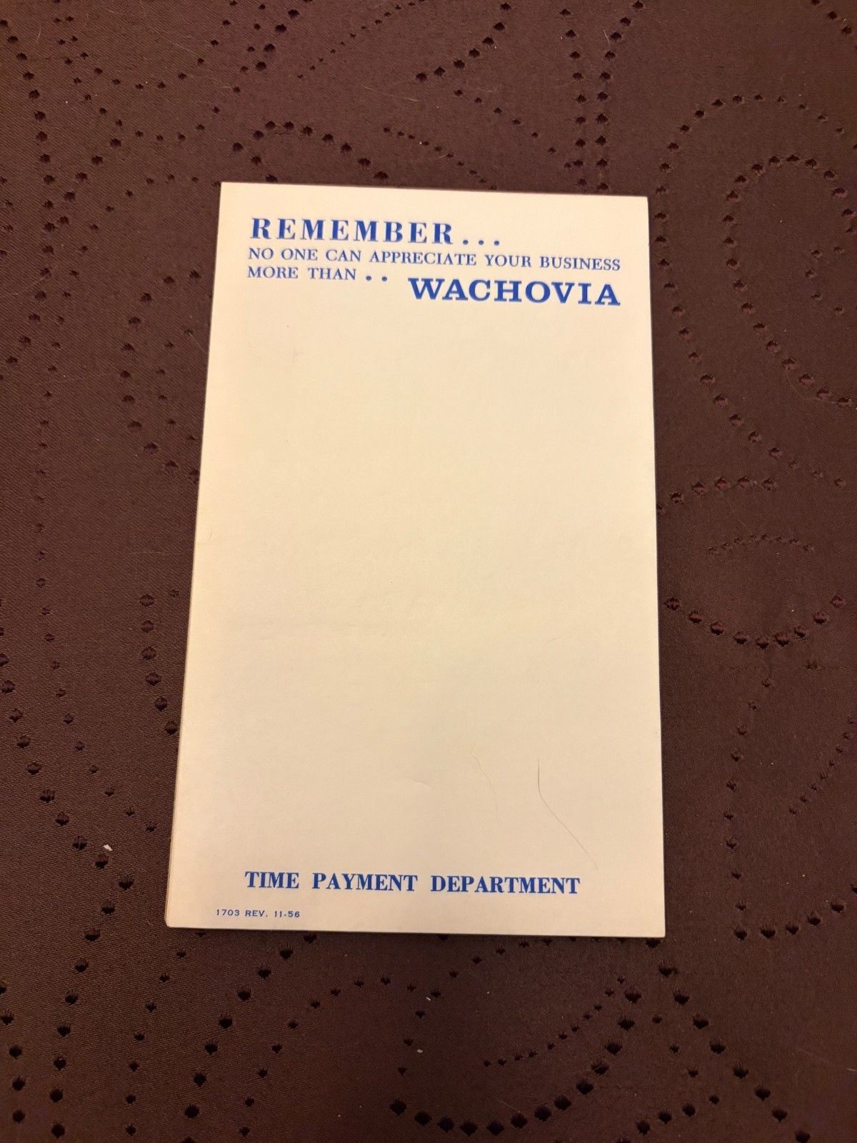 Vintage 1956 Wachovia Bank Notepad Time Payment Department North Carolina Epheme Vintage 1956 Wachovia Bank Notepad Time Payment Department North Carolina Epheme
