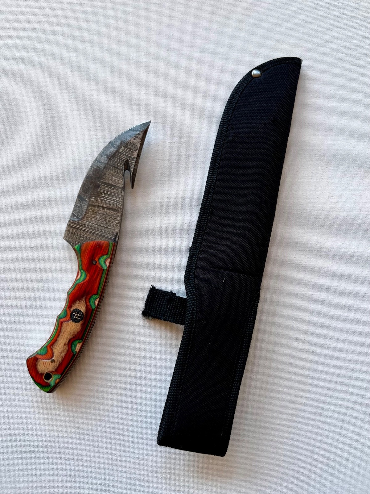 4.5” fixed handmade knife blade with wood handle and a sheath