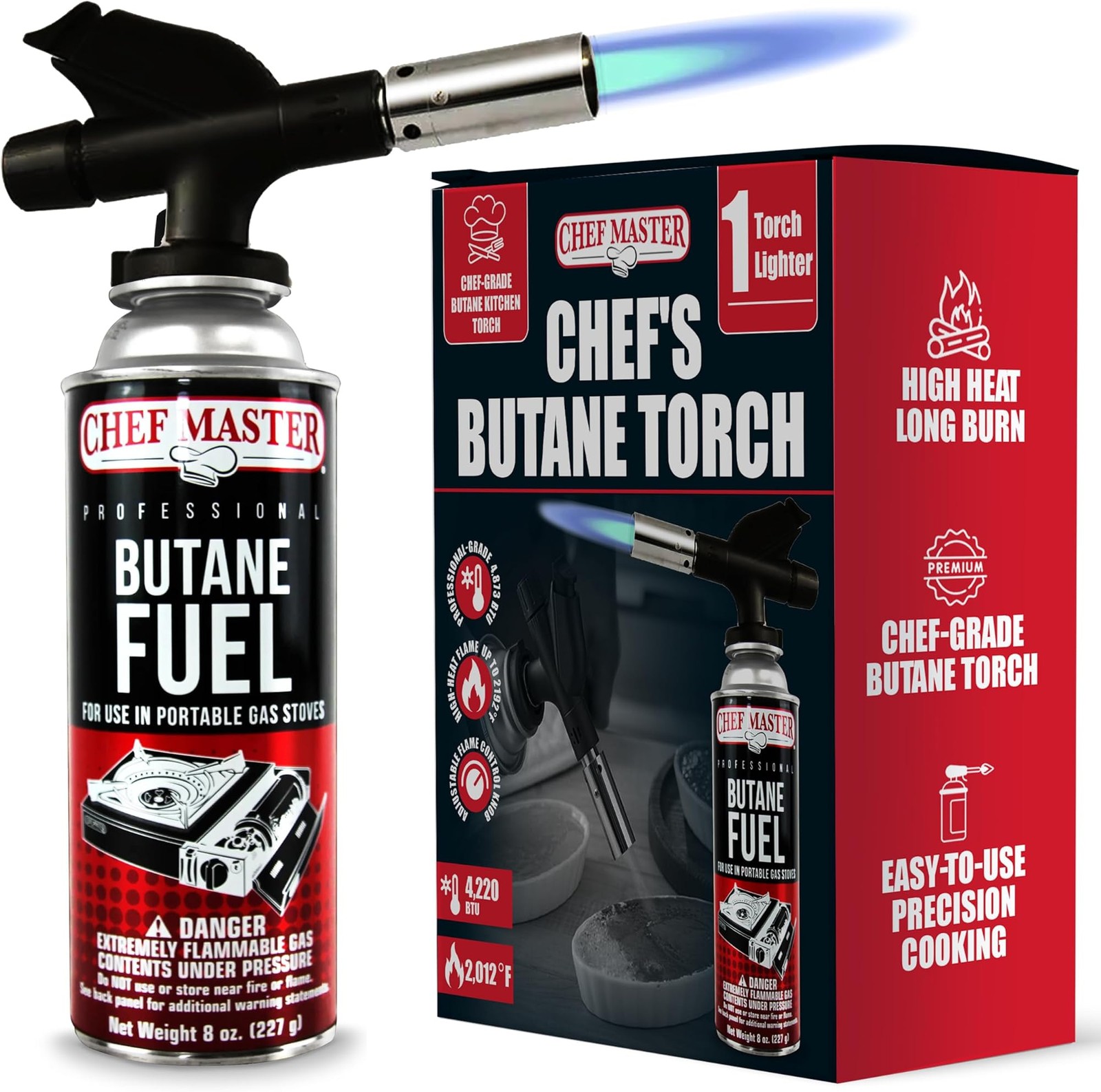 Chef\'s Torch, Kitchen Torch, Cooking Torch, Refillable Butane Torch Lighter w...