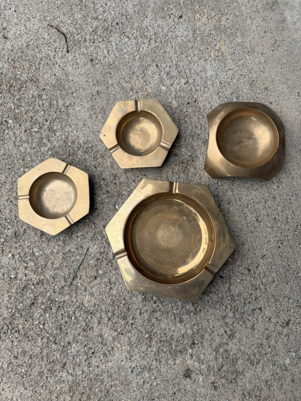 Vintage Korean Brass Ashtray Catchall Lot 6 MCM Korea Hexagon Round Heavy
