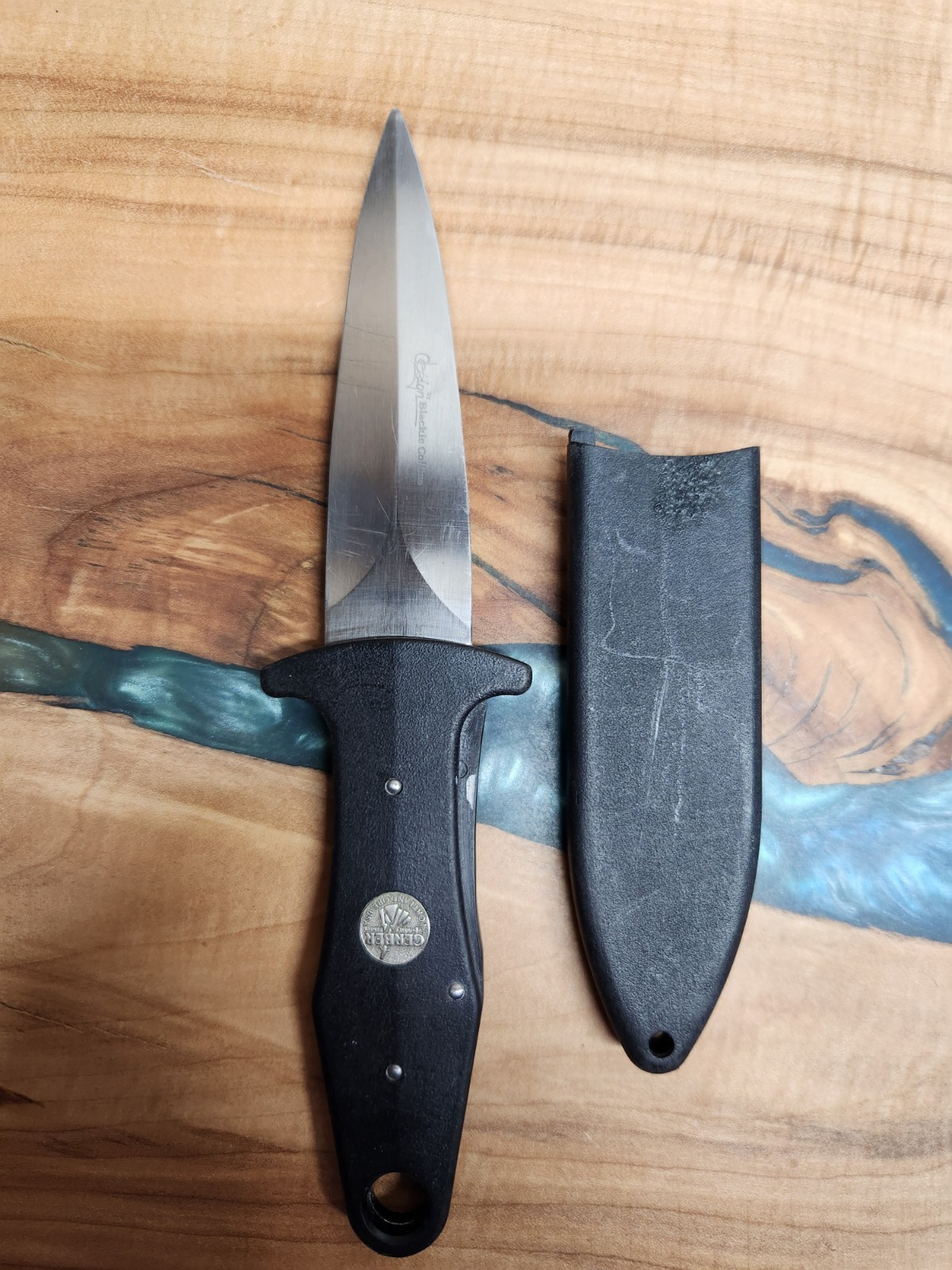Vintage Gerber Blackie Collins Frisco Shiv Knife w/Sheath, Made in USA (GBCX1)