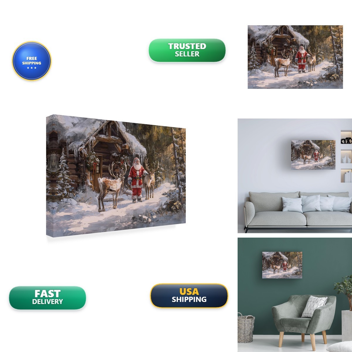 Imagine It Images \'Santa Claus with Reindeer at the Christmas Cabin\' Wrapped Imagine It Images \'Santa Claus with Reindeer at the Christmas Cabin\' Wrapped