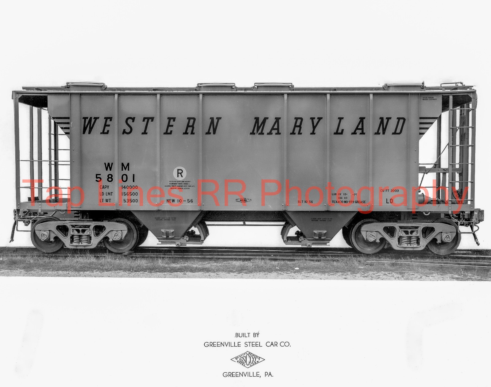 Western Maryland 5801 2 Bay Cover Hopper Side View 10-1956 NEW 8x10 PHOTO