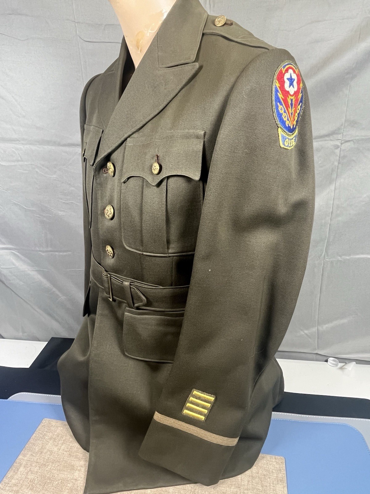 WWII US Army ADSEC ETO Officers Uniform Jacket w/ Belt & OISE Tab Named