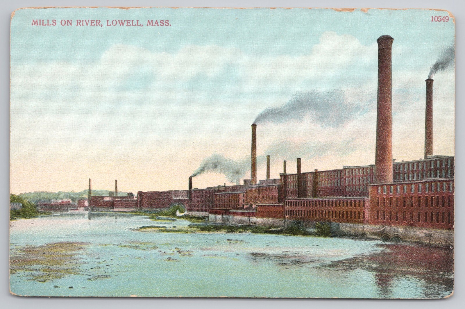 Lowell Massachusetts MA Mills & Smokestacks River View Postcard  c1915