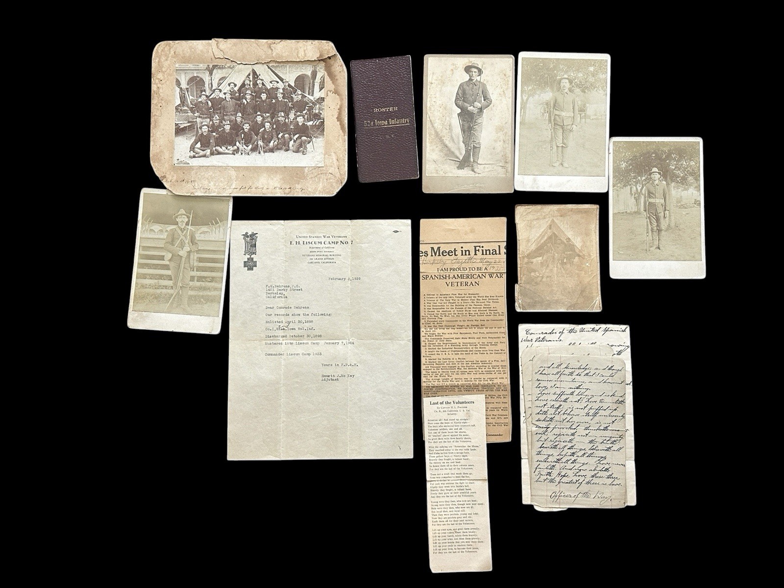 Spanish American War 52nd Iowa Infantry Photo  Veteran Ephemera cabinet card