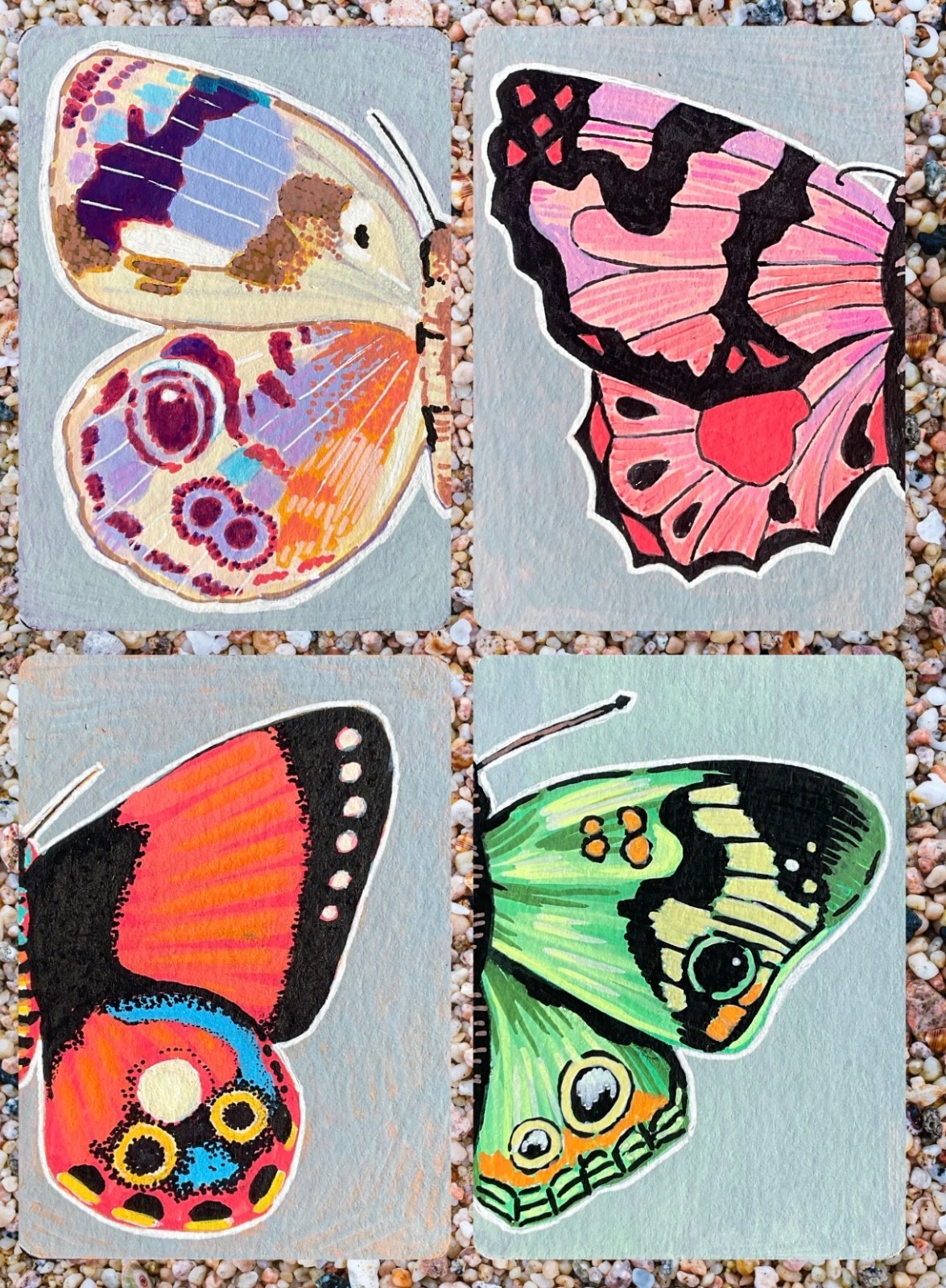 ACEO Art Card PRINTS Set of 4 Hand Painted Acrylic Original 3.5inx2.5in