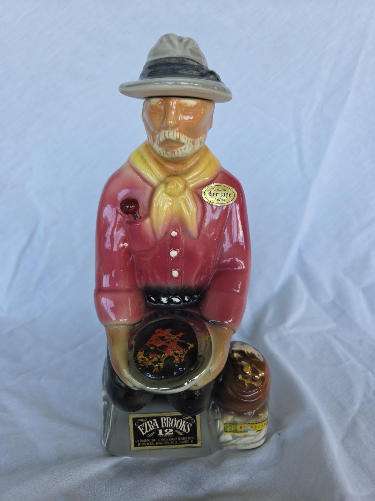 Vintage 1969 Ezra Brooks Gold Miner Bourbon Decanter Heritage China Empty GUC