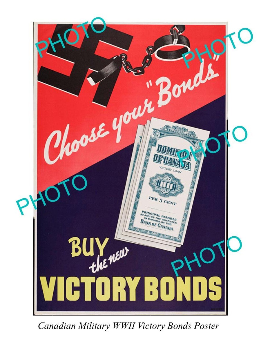 POSTCARD SIZE PHOTO OF CANADA MILITARY WWII VICTORY BONDS APPEAL POSTER