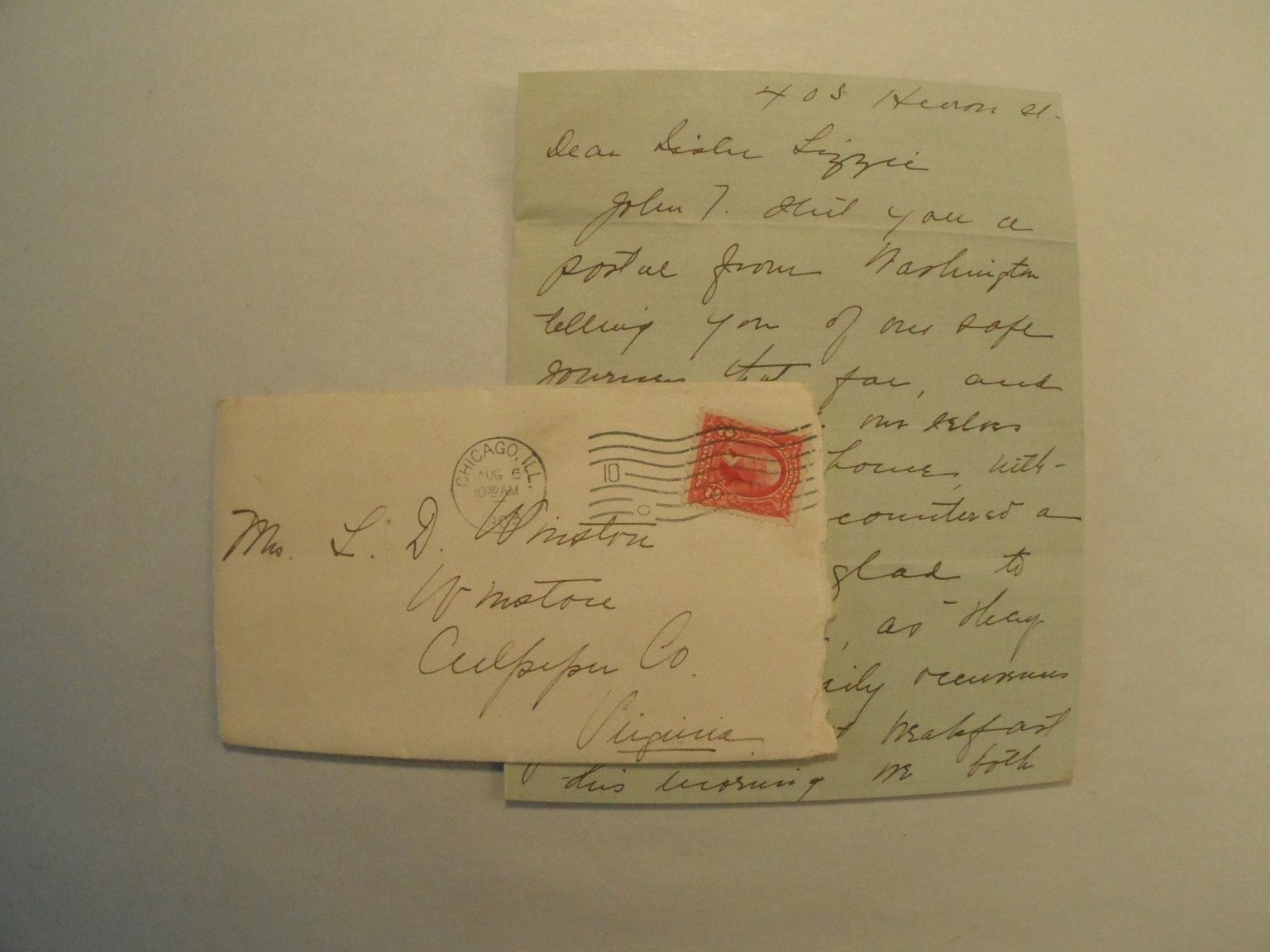 Vintage 1890s Chicago IL Letter & Envelope to Virginia Ephemera Vintage 1890s Chicago IL Letter & Envelope to Virginia Ephemera