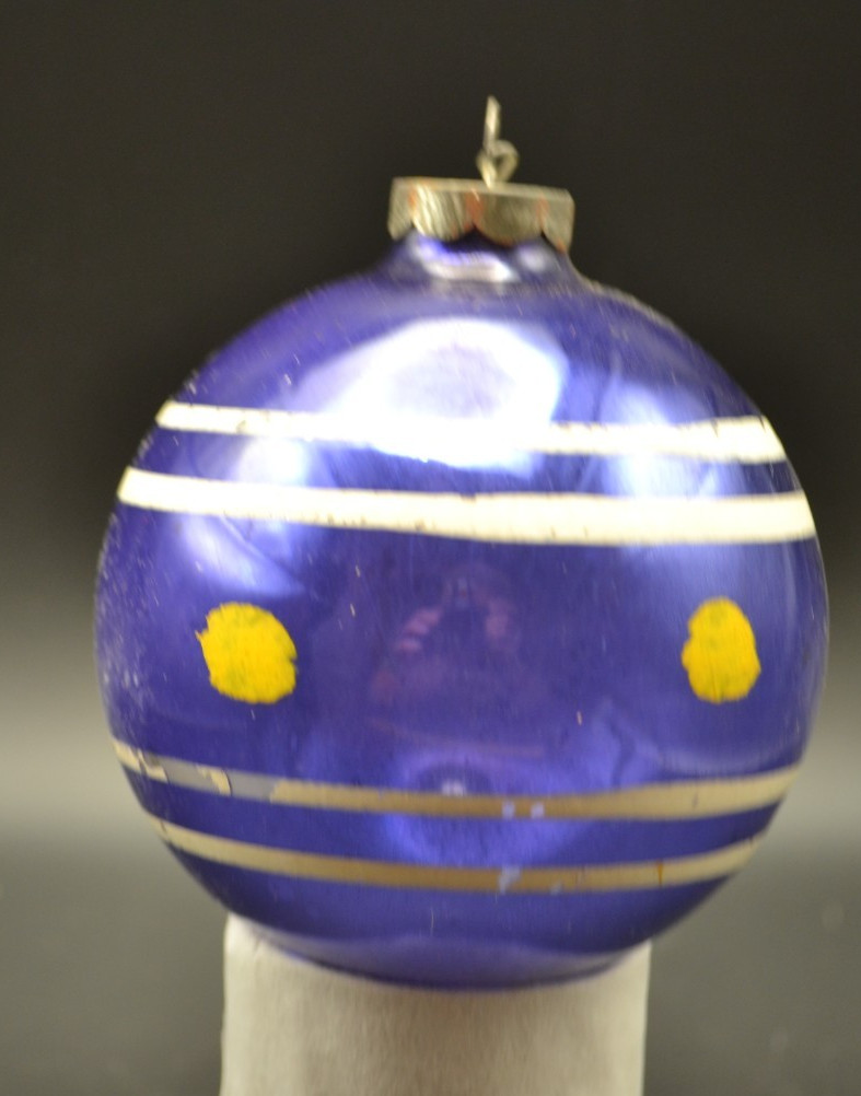 VTG pre WWII Glass WHITE STRIPES Pictured BALL Christmas Ornament Corning Purple