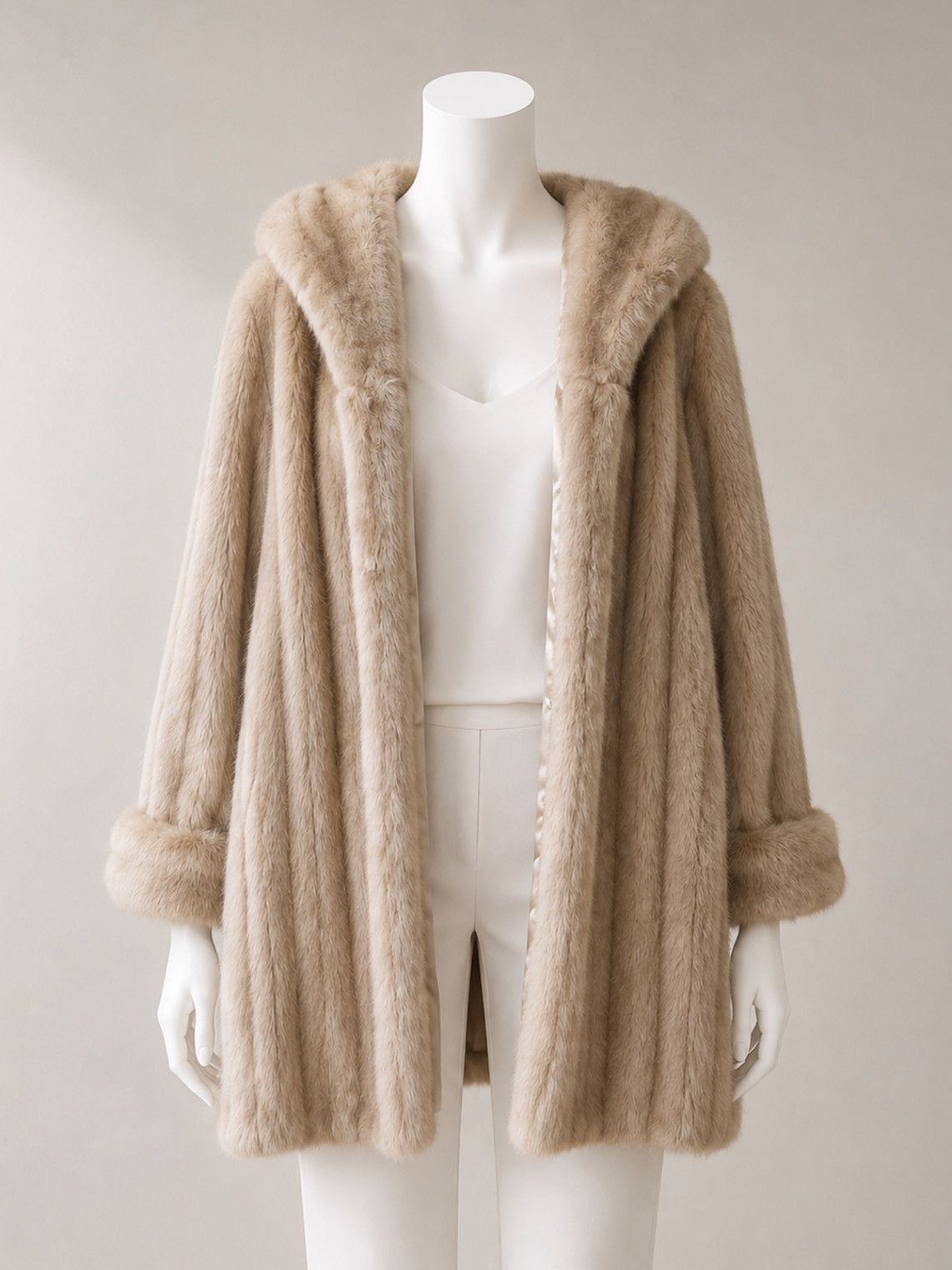 Vintage 90s Alpine Studio Women\'s Beige/Tan Faux Fur Coat Size S/M