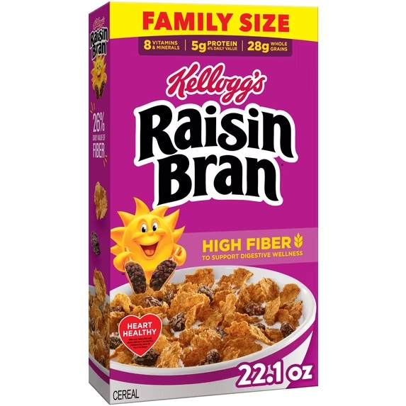 Kellogg's Raisin Bran Original Breakfast Cereal, High Fiber, Family Size, 22.1 o Kellogg's Raisin Bran Original Breakfast Cereal, High Fiber, Family Size, 22.1 o