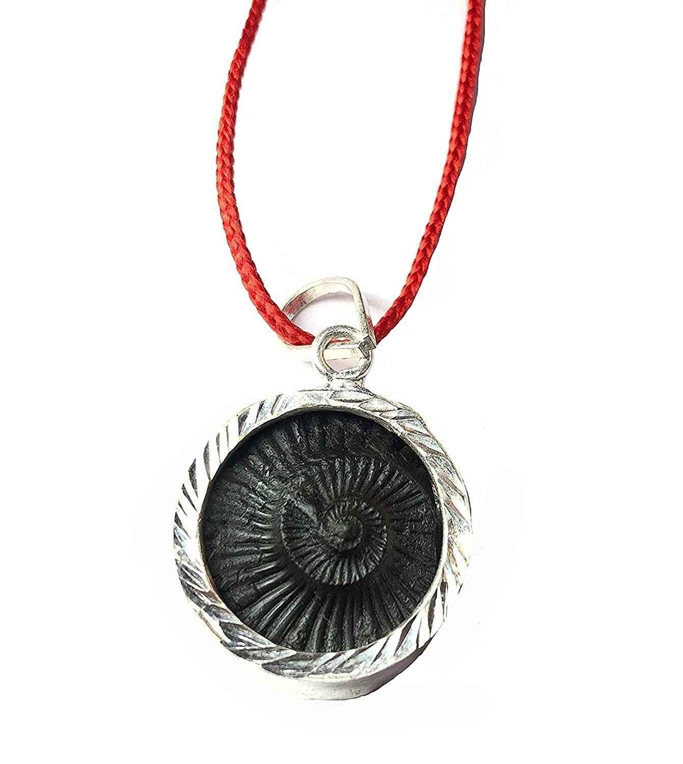 Natural Saligram Silver Plated Pendant Shaligram Chakra Shaligram Shila