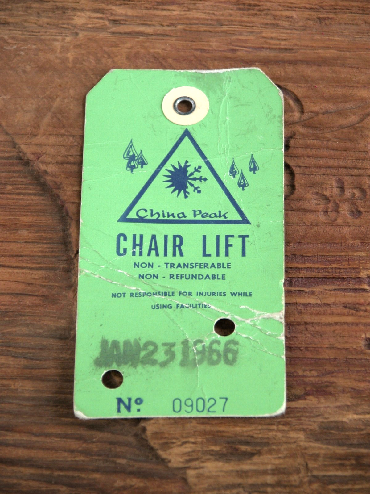 CHINA PEAK CA 1960s Ski Lift Ticket Resort Souvenir 1966 Travel Vtg #09027 CHINA PEAK CA 1960s Ski Lift Ticket Resort Souvenir 1966 Travel Vtg #09027