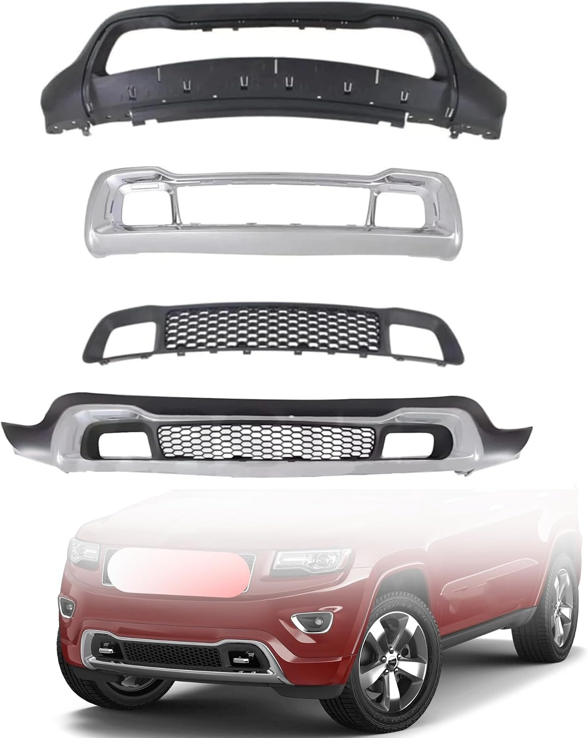 3PCS Front Bumper Cover & Bumper Grille Set Compatible with 2014 2015 2016 Jeep 3PCS Front Bumper Cover & Bumper Grille Set Compatible with 2014 2015 2016 Jeep