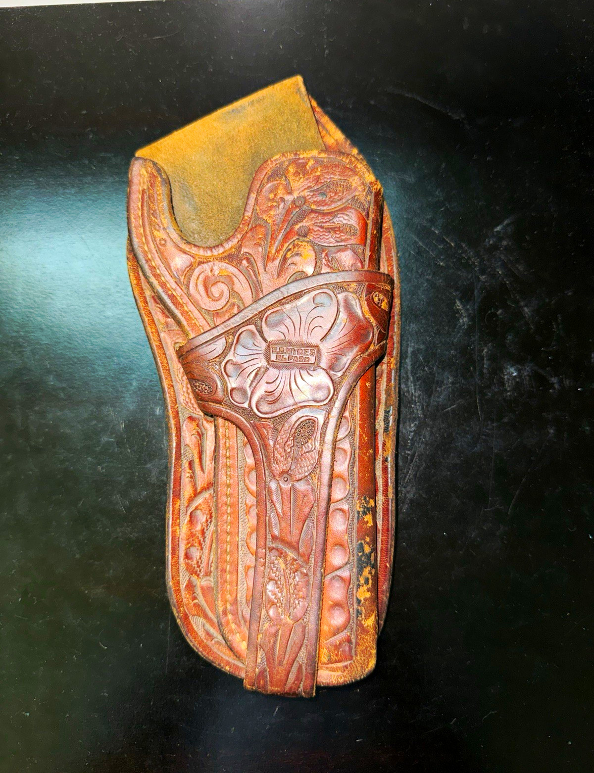 Vintage S.D. Myres El Paso Model 999 Jock Strap Tooled Leather Colt Holster