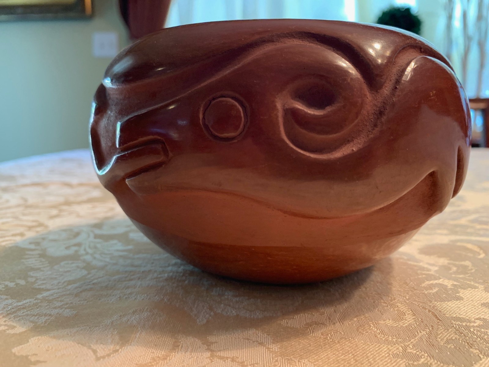 Wonderful Vintage Carved Avanyu San Ildefonso Redware Bowl by Rose Gonzales