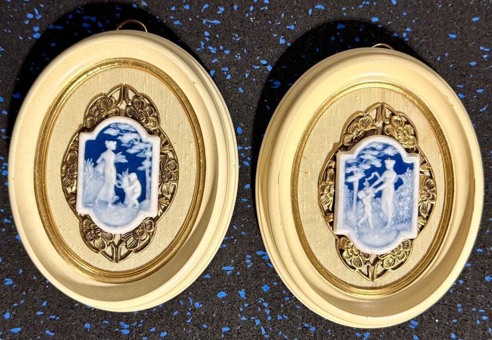 Pair Vintage Limoges Cameo Porcelain Plaques Sungott France Style 421 Framed