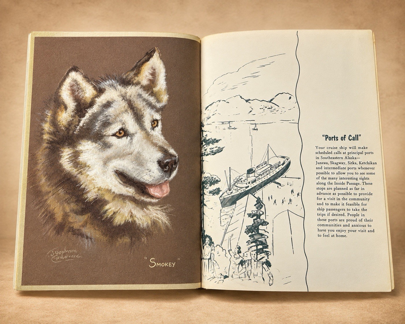 Vintage SS Yukon Star Alaska Cruise Lines Menu Josephine Crumrine Husky Dogs