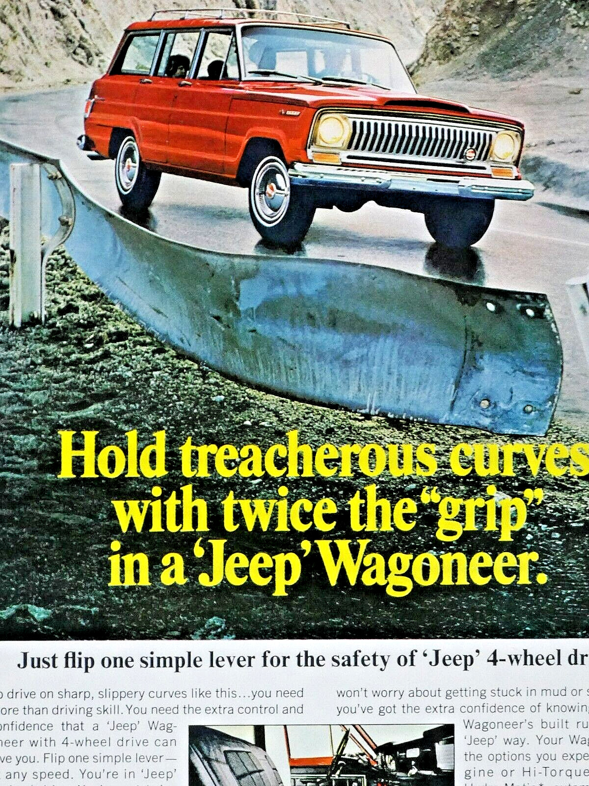 1967 Jeep Wagoneer Vintage Treacherous Curves Twice The Grip Original Print Ad