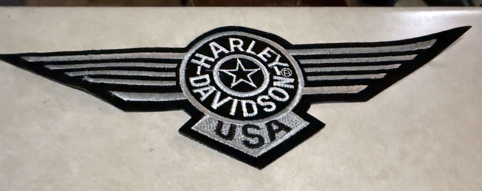 Harley-Davidson USA Winged Logo Patch Emblem Badge Black & Silver
