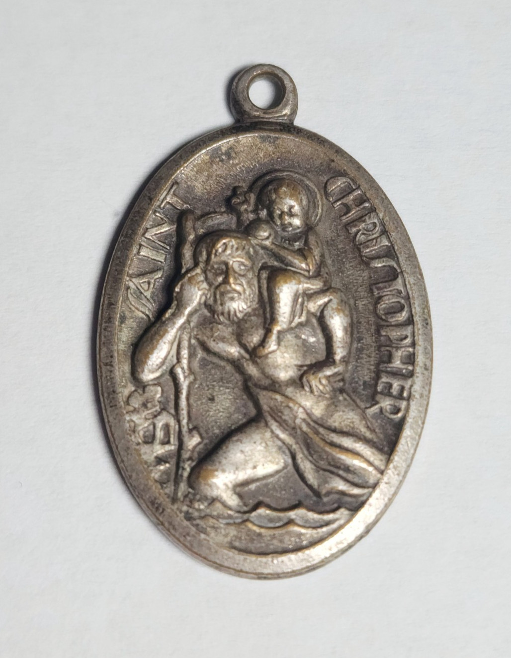 Vintage Saint Christopher Medal Catholic 3D Religious Pendant Travels Charm