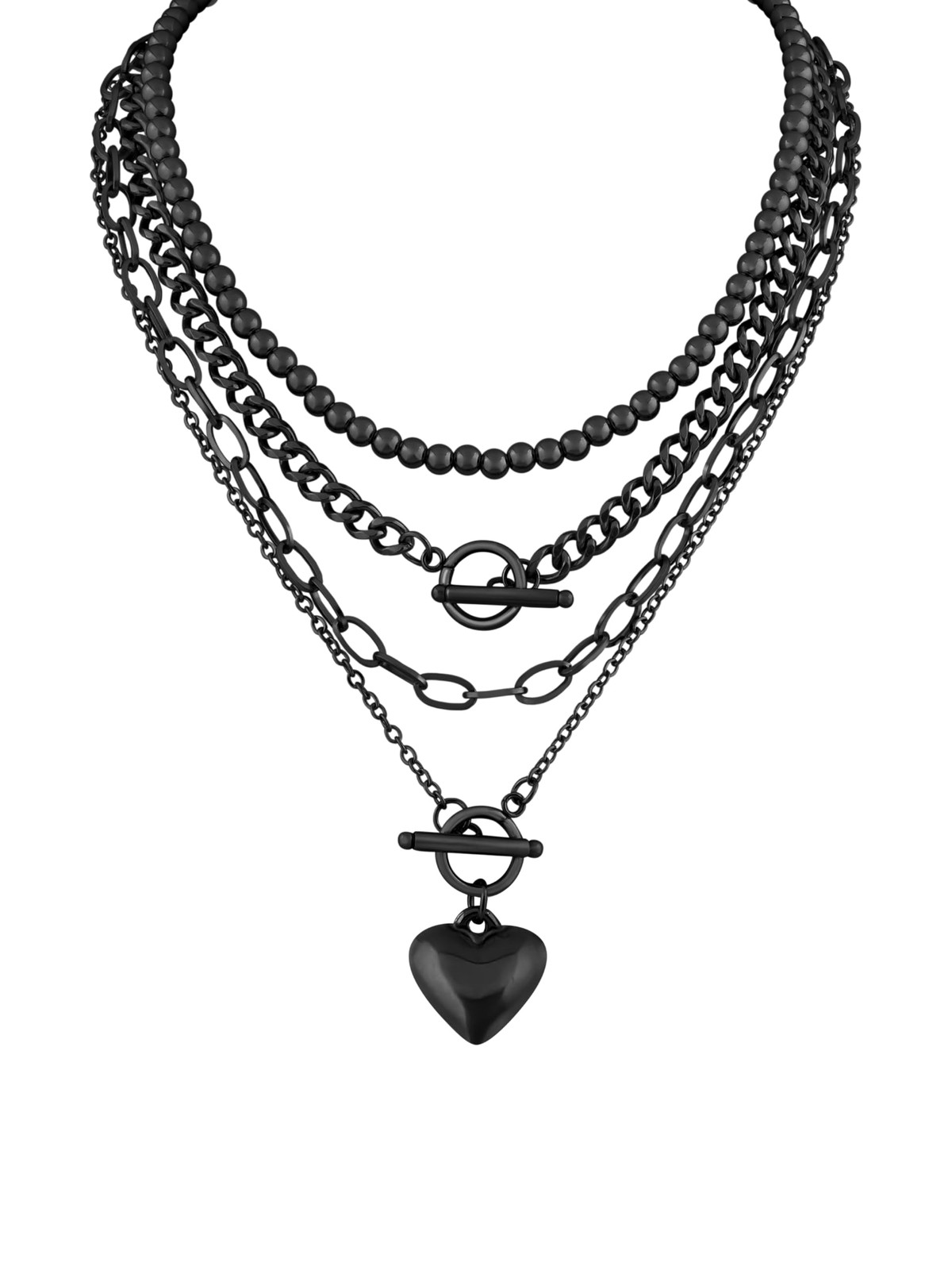 Sacina Goth Layered Heart Beaded Choker Necklace, Gothic Emo Punk Grunge Y2k Aes