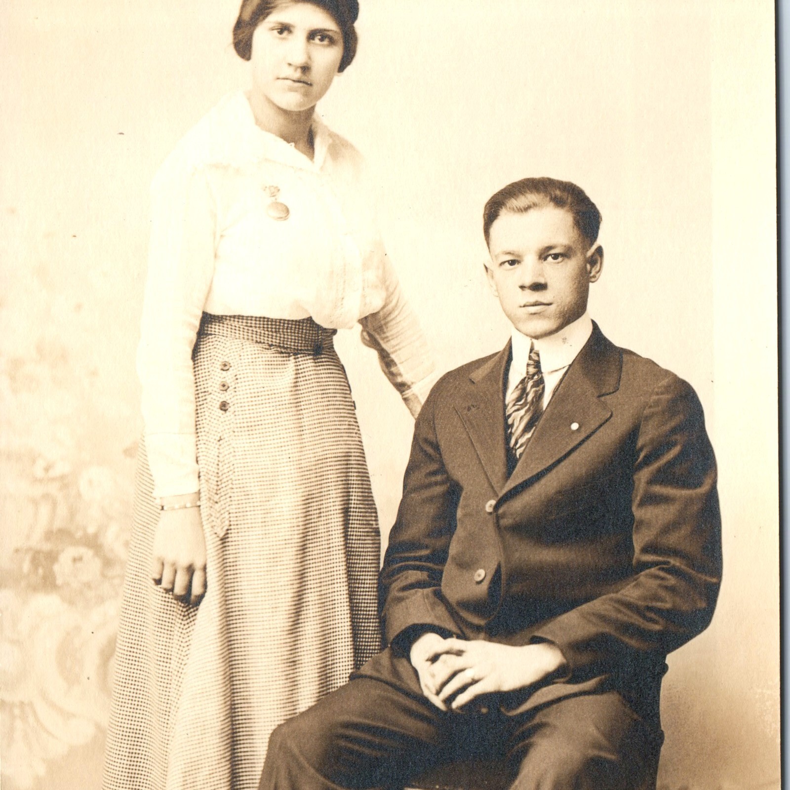 c1910s Danville, IL Couple RPPC Photo Portrait J. M. Irland Studio Postcard