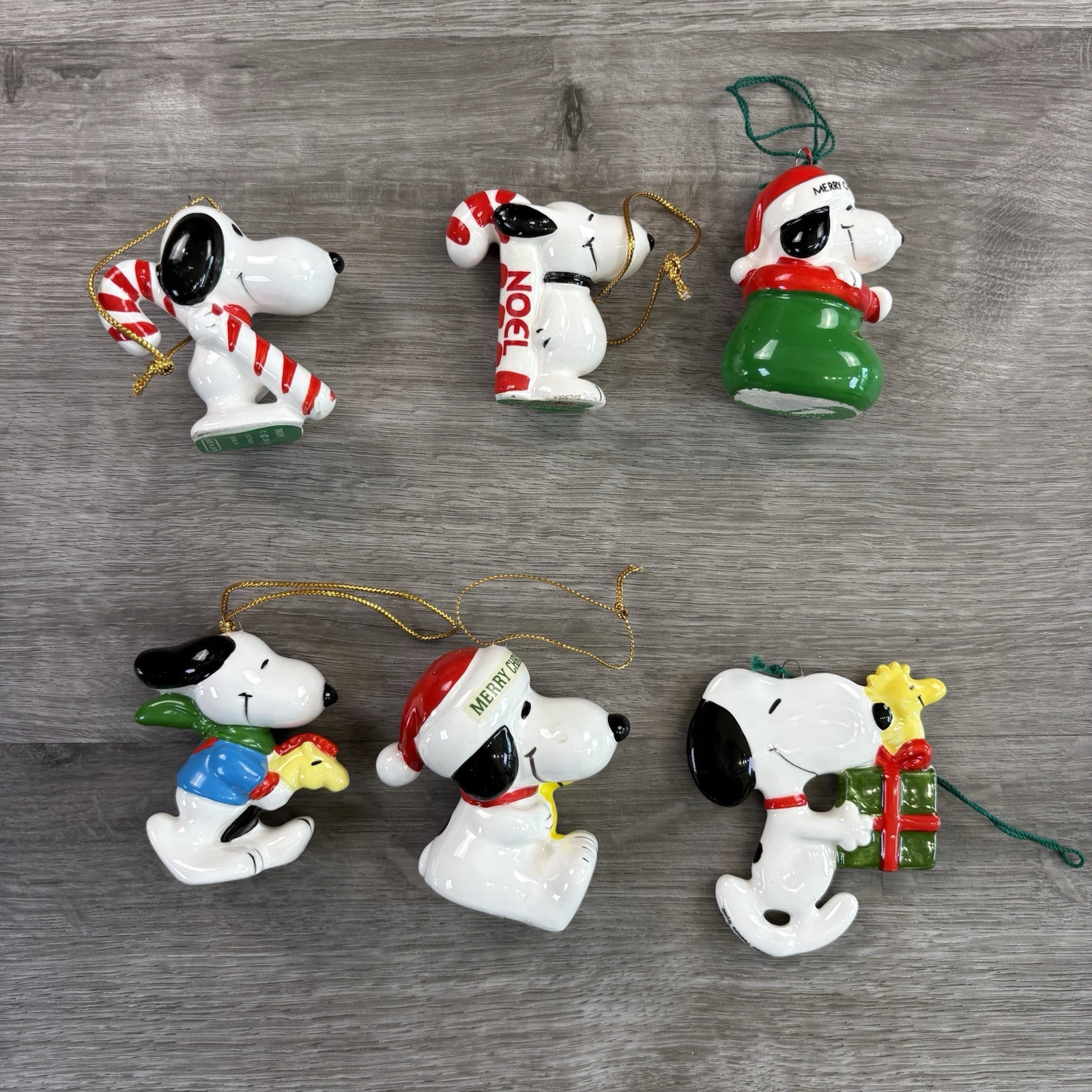 Vintage Snoopy Ornaments Lot of 6 Japan Candy Cane Stocking Winter Holiday