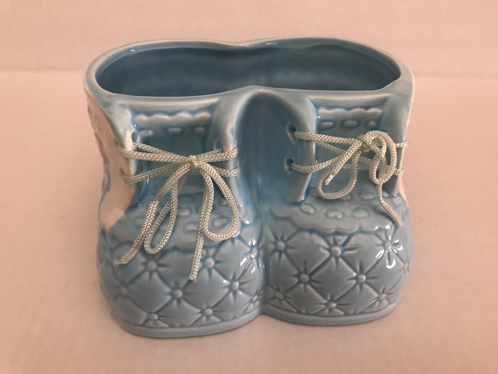 Ceramic Laced Light Blue Baby Bootie Nursery Planter Rare