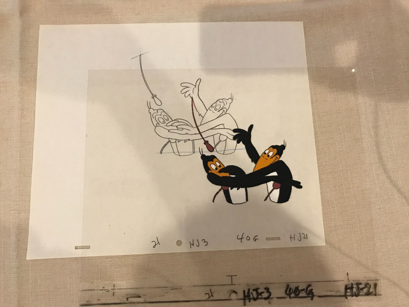 Vintage HECKLE and JECKLE Animation Production Drawing and Hand Painted Cel