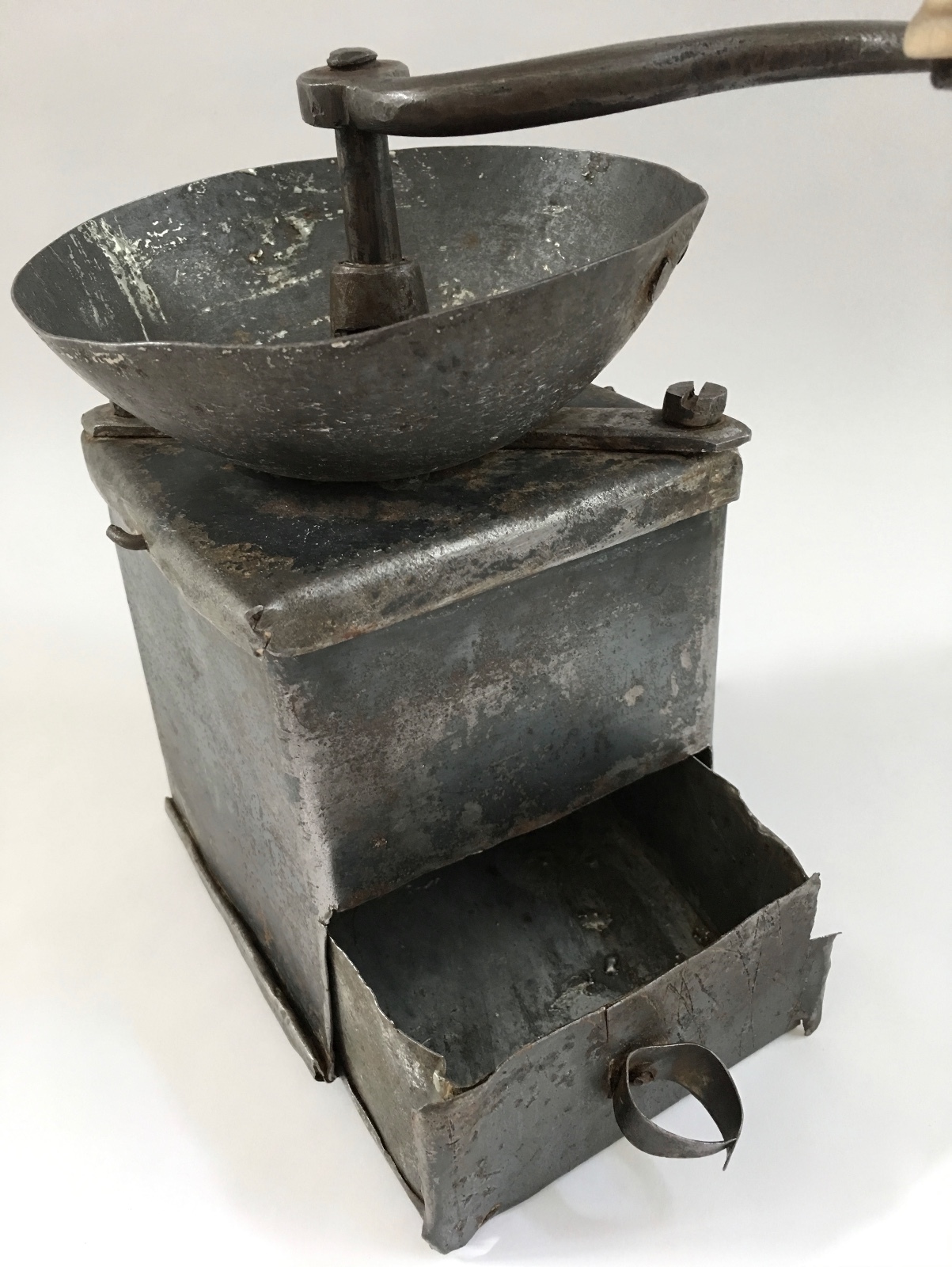 1800s PRIMITIVE+RARE Antique One-Of-A-Kind Hand-Forged Metal Coffee Mill/Grinder
