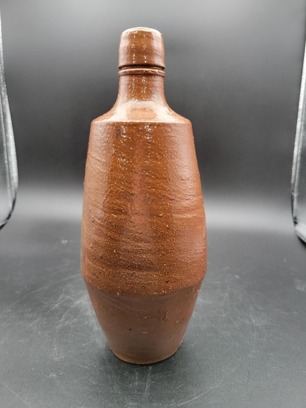 Vintage Portugal Stoneware Speckled Brown Wine Bottle Vase 