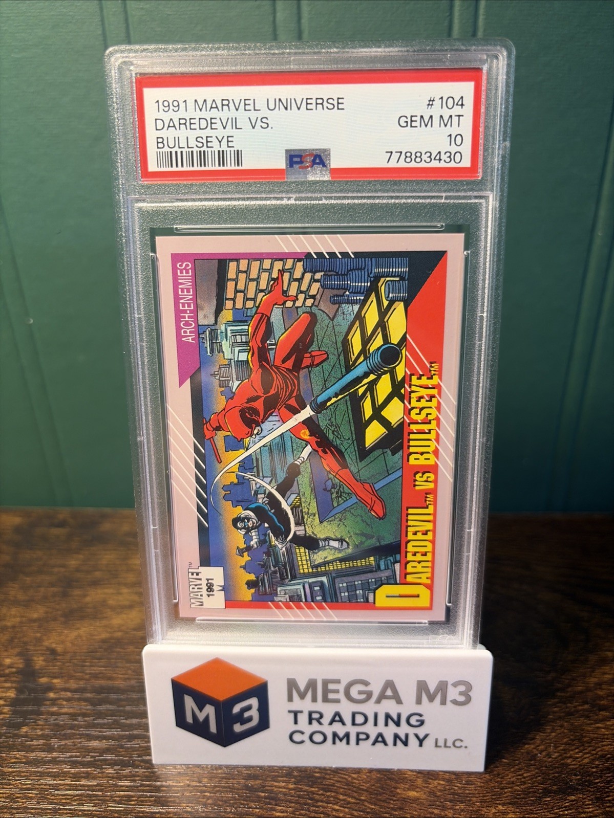 1991 Impel Marvel Universe #104 Daredevil vs. Bullseye PSA GEM MT 10 LOW POP 1991 Impel Marvel Universe #104 Daredevil vs. Bullseye PSA GEM MT 10 LOW POP