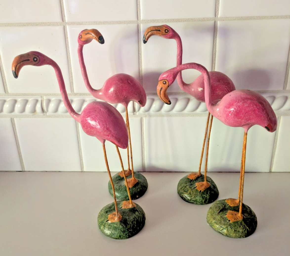 4 Pink Flamingoes Paper Mache ~ 10\