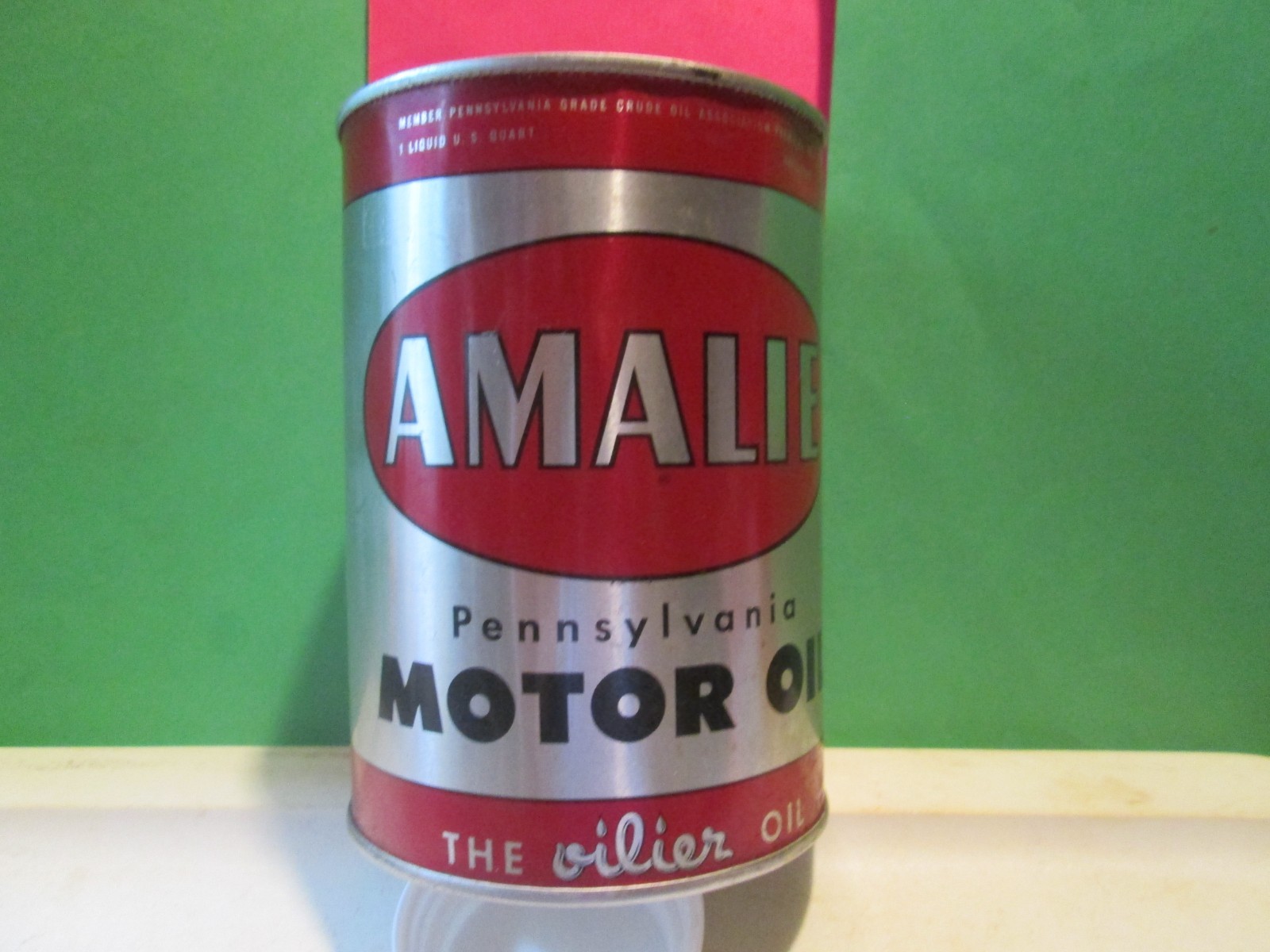 Vtg Amalie Pennsylvania Motor Oil 1 Quart ALUMINUM Metal Can Petrolia Pa NO TOP