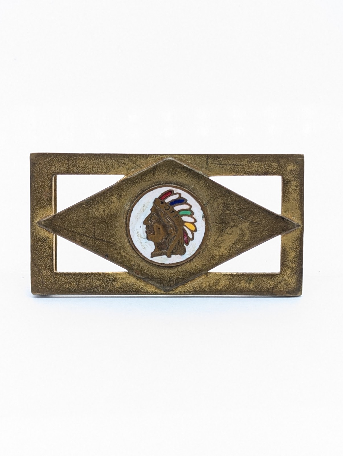 Vintage IORM Brass Belt Buckle Art Deco Indian Chief TOTE Enamel 1-Inch Vintage IORM Brass Belt Buckle Art Deco Indian Chief TOTE Enamel 1-Inch