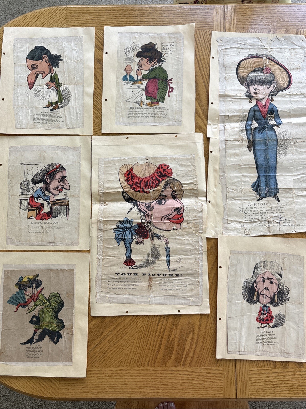 Collection Of Vinegar Valentines, Circa 1860-1900.  Lot Of 7.
