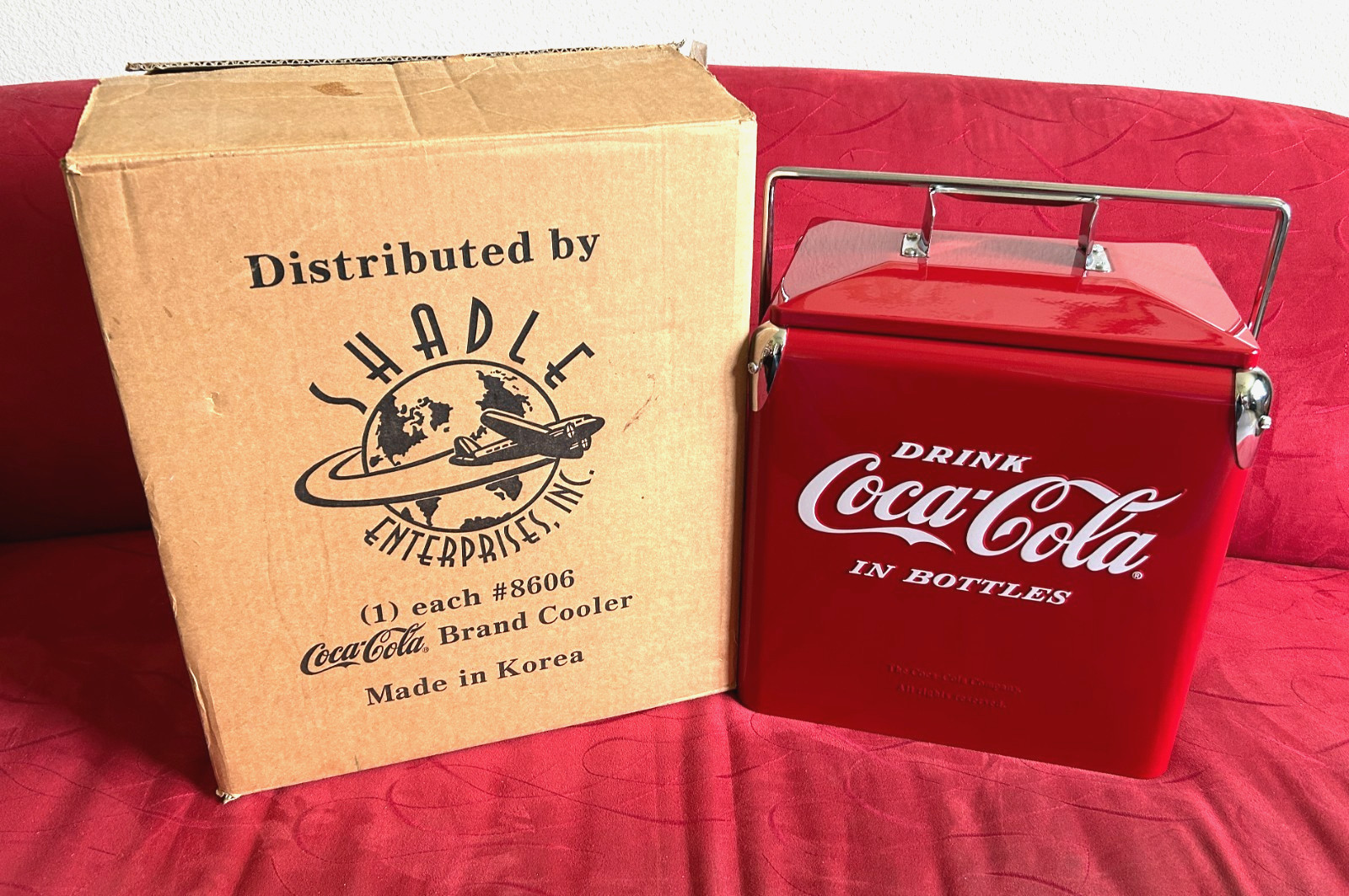 1990s Coca-Cola Picnic Junior Cooler Shadle Enterprises Embossed Mint In Box