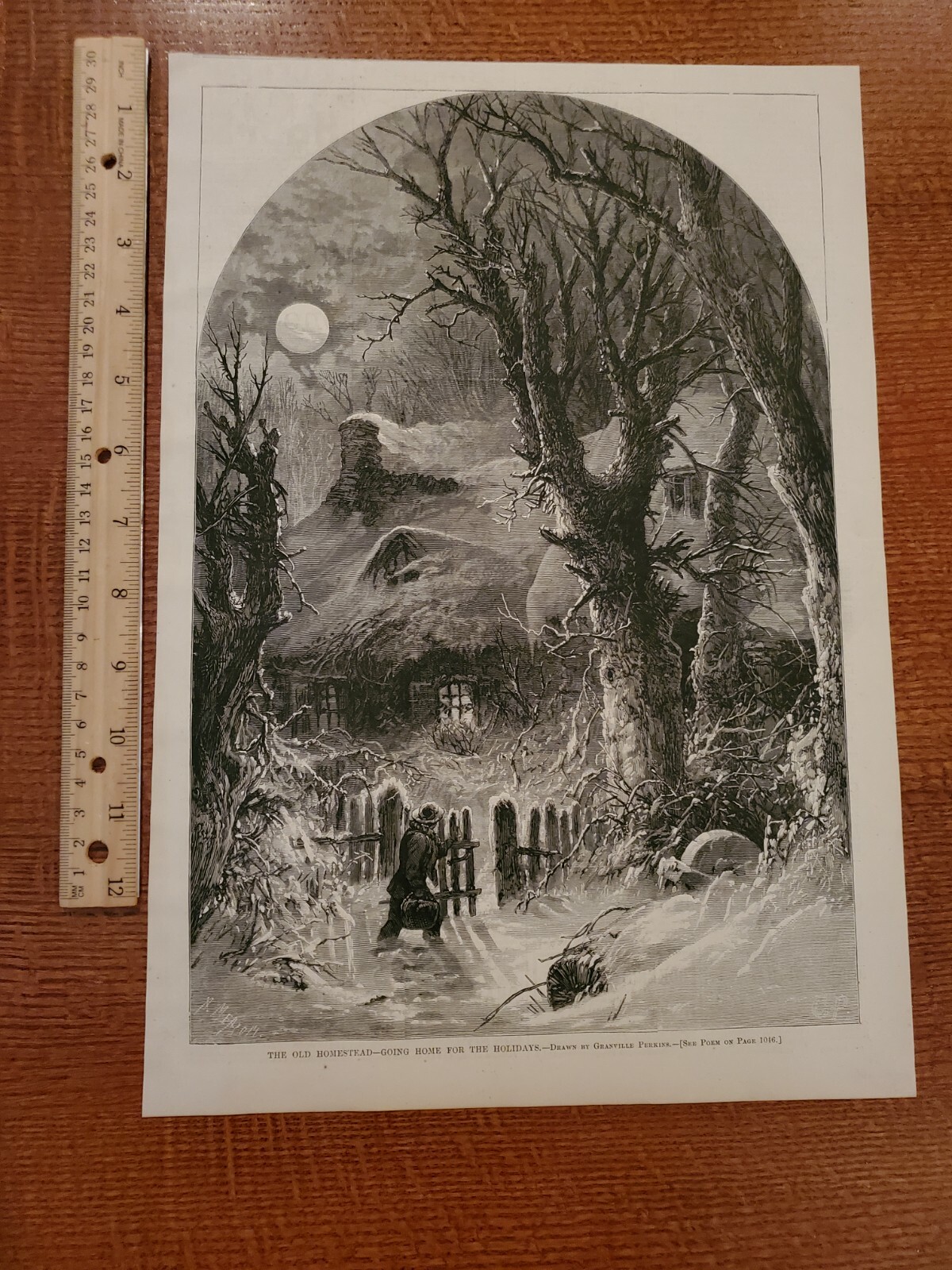 Harper\'s Weekly 1875 Sketch Print OLD HOMESTEAD GOING HOME FOR THE HOLIDAYS