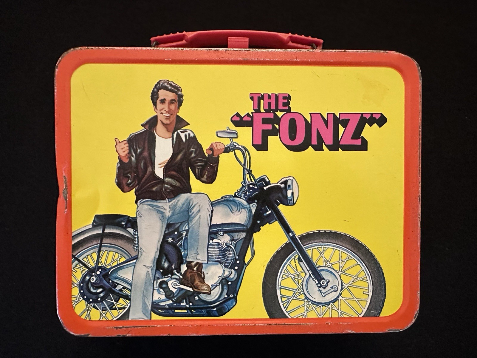 Vintage 1976 Happy Days The Fonz Thermos Metal Lunch Box King Seeley Fonzie