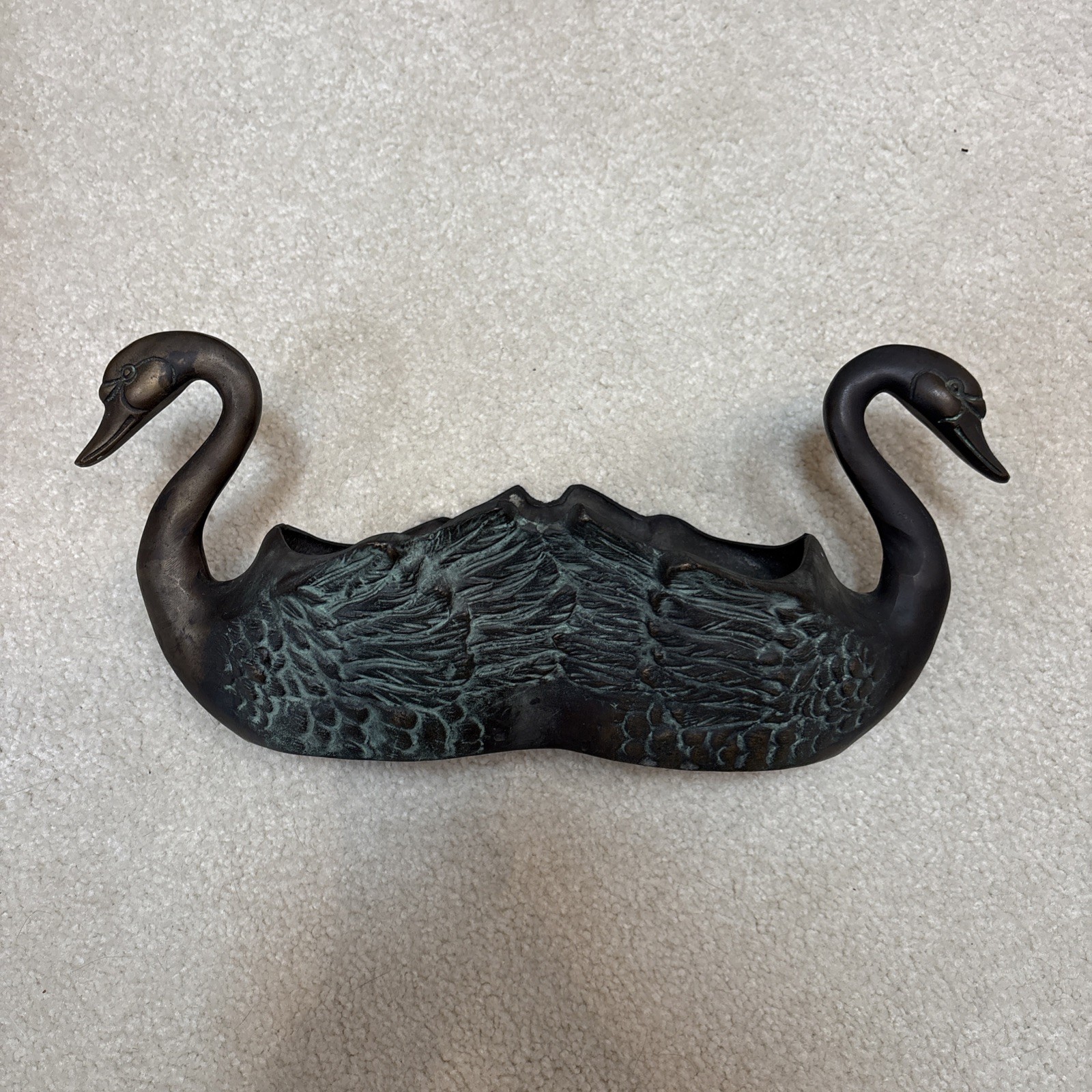 Vintage Brass Two Headed Swan Planter Art Deco Nice Patina Antique Vintage Cool