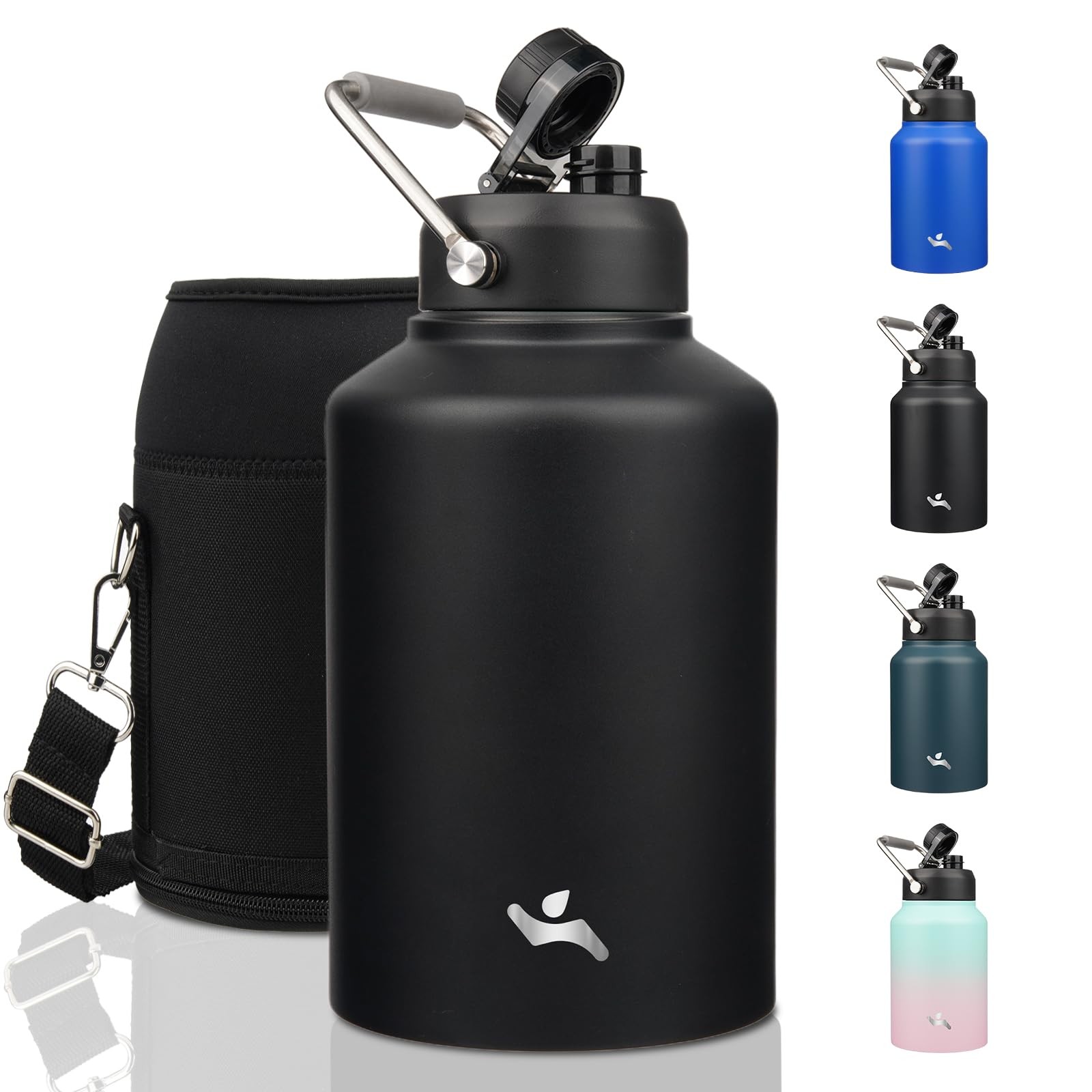 Konokyo 128 oz Insulated Stainless Steel Water Bottle Jug 128 Ounces, Black