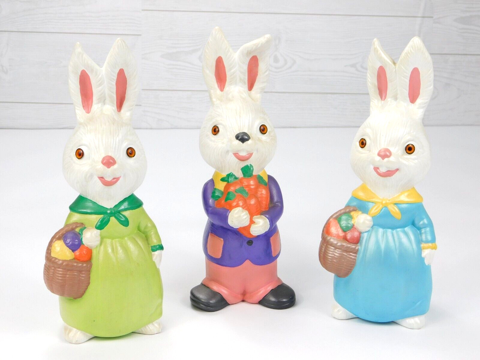 Vtg Hand Painted Ceramic Boy & Girls Easter Bunny Rabbit Figurine Decor 10.5\