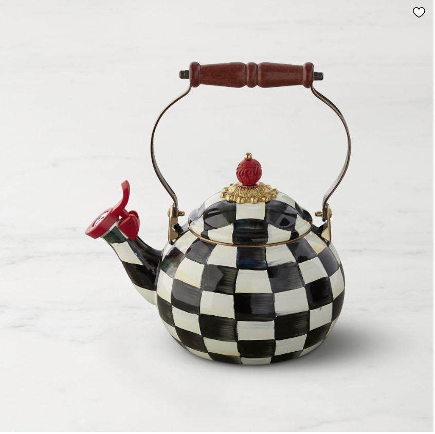 MacKenzie-Childs Courtly Check Whistling Tea Kettle, Stovetop Kettle, Kitchen Co MacKenzie-Childs Courtly Check Whistling Tea Kettle, Stovetop Kettle, Kitchen Co
