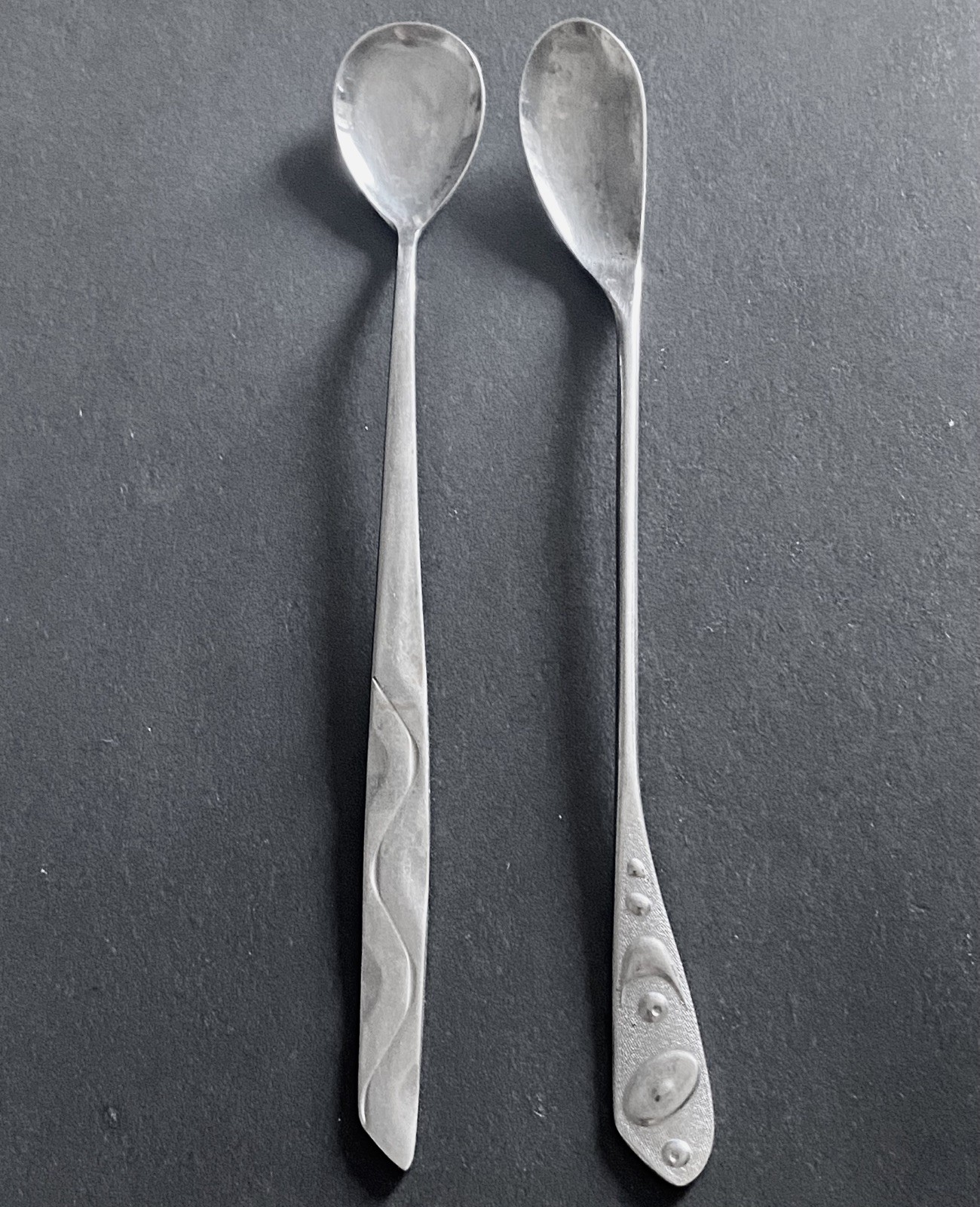 2 Vtg Sweden Modernist Stainless Iced Tea Condiment Spoons MCM Flatware 7.25” 2 Vtg Sweden Modernist Stainless Iced Tea Condiment Spoons MCM Flatware 7.25”